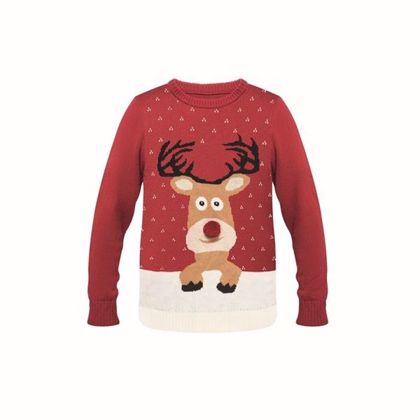 Obrázky: Červený vianočný sveter s motívom soba, veľ. S/M, Obrázok 1