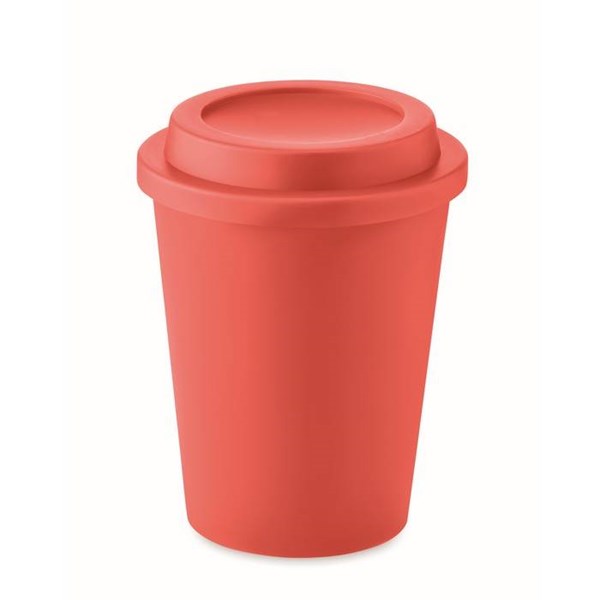 Obrázky: Dvojstenný pohár PP s viečkom 300 ml, červený, Obrázok 1