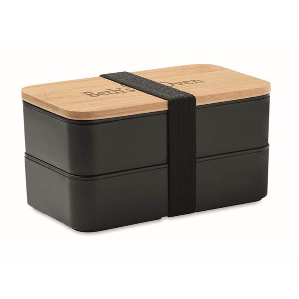 Obrázky: Dvojposchodový obedový box, bambus.veko, čierny, Obrázok 2