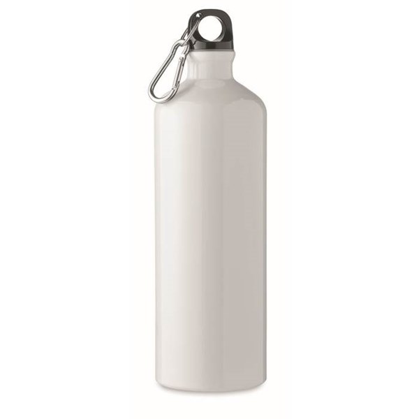 Obrázky: Biela jednostenná hliníková fľaša s karabínou 1 l