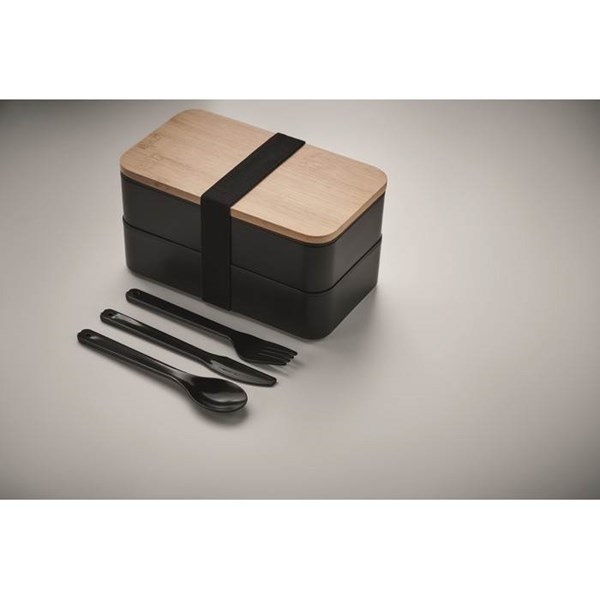 Obrázky: Dvojposchodový obedový box, bambus.veko, čierny, Obrázok 5