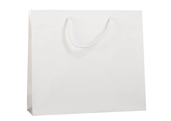 Obrázky: Papierová taška 38x13x31cm textil.šnúrky,lak,biela