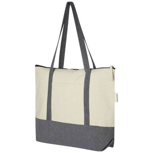 Obrázky: Dvojfarebná nákupná taška,zips, rec. bavlna 320 g, Obrázok 1