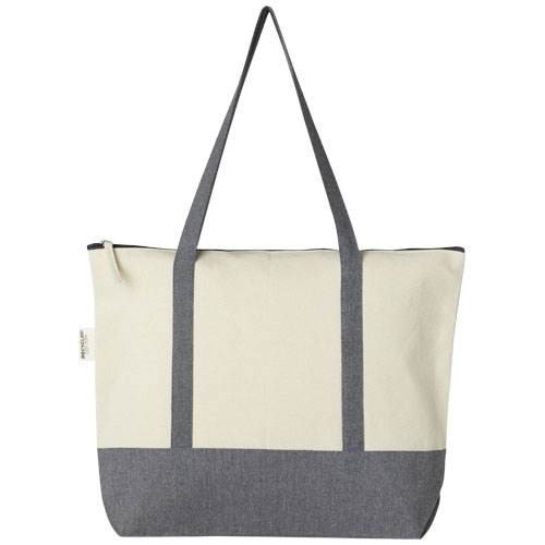 Obrázky: Dvojfarebná nákupná taška,zips, rec. bavlna 320 g, Obrázok 2