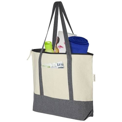 Obrázky: Dvojfarebná nákupná taška,zips, rec. bavlna 320 g, Obrázok 6