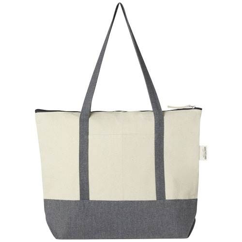 Obrázky: Dvojfarebná nákupná taška,zips, rec. bavlna 320 g, Obrázok 7