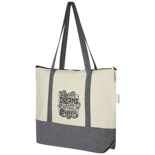 Obrázky: Dvojfarebná nákupná taška,zips, rec. bavlna 320 g, Obrázok 8