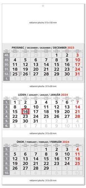 Obrázky: TRIO MAXI GREY - trojmesačný skladací kalendár, Obrázok 2