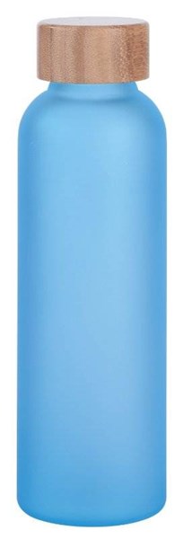 Obrázky: Sklenená frosty fľaša 500ml,bambus.viečko, modrá