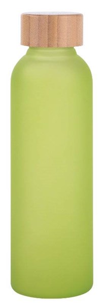 Obrázky: Sklenená frosty fľaša 500ml,bambus.viečko, zelená