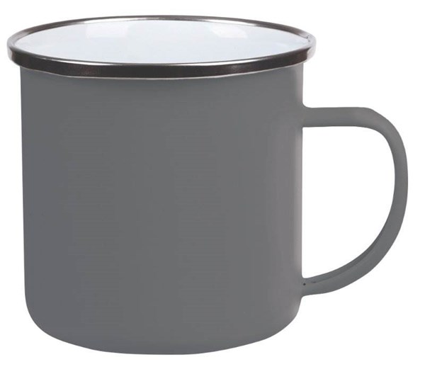 Obrázky: Šedý retro smalt. hrnček 350 ml,strieborný okraj