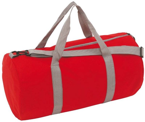 Obrázky: Červená jednoduchá športová taška, šedé popruhy
