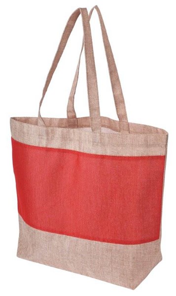 Obrázky: Červená polyesterová taška, jutový vzhľad,dl.uši