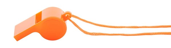 Obrázky: Oranžová plastová píšťalka so šnúrkou vo farbe, Obrázok 3