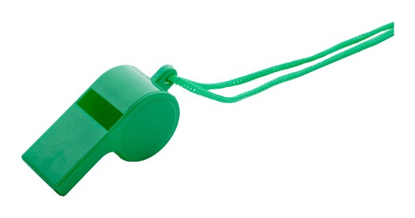 Obrázky: Zelená plastová píšťalka so šnúrkou vo farbe, Obrázok 1