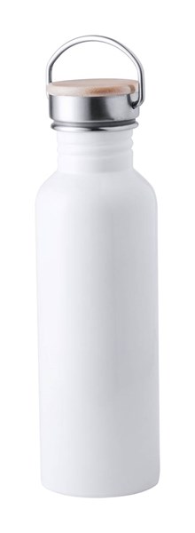 Obrázky: Biela nerezová fľaša 750ml,bambus.viečko v krab.