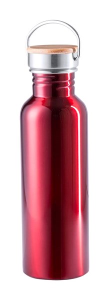 Obrázky: Červená nerez. fľaša 750ml,bambus.viečko v krab.
