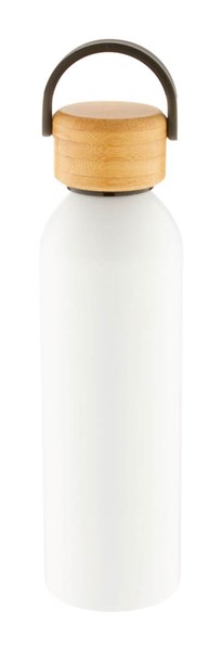 Obrázky: Biela hliníková šport. fľaša,bambus.viečko,600 ml