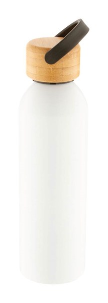 Obrázky: Biela hliníková šport. fľaša,bambus.viečko,600 ml, Obrázok 2