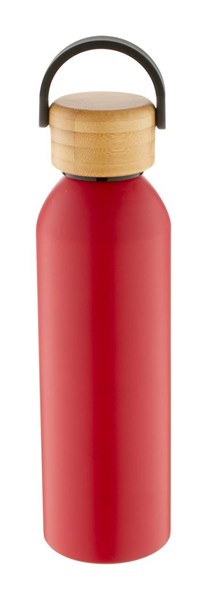 Obrázky: Červená hliník. šport. fľaša,bambus.viečko,600 ml