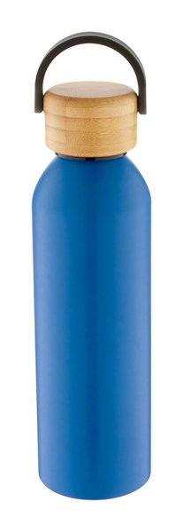 Obrázky: Modrá hliníková šport. fľaša,bambus.viečko,600 ml, Obrázok 1