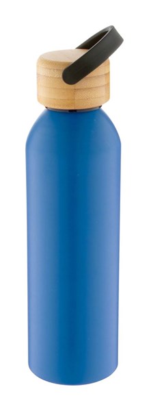 Obrázky: Modrá hliníková šport. fľaša,bambus.viečko,600 ml, Obrázok 2