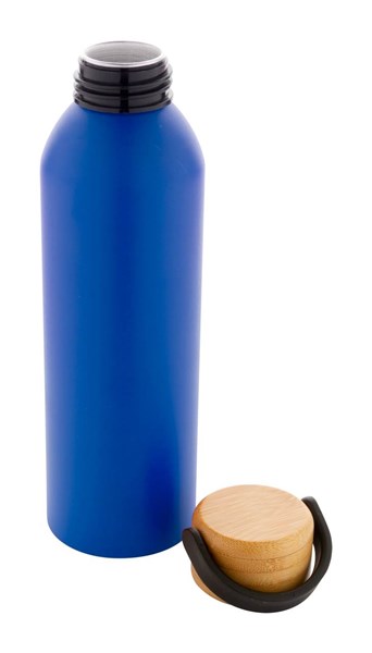 Obrázky: Modrá hliníková šport. fľaša,bambus.viečko,600 ml, Obrázok 3