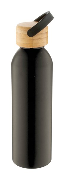 Obrázky: Čierna hliníková šport. fľaša,bambus.viečko,600 ml, Obrázok 2