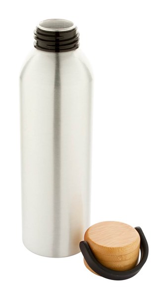 Obrázky: Striebor. hliník.šport. fľaša,bambus.viečko,600 ml, Obrázok 3