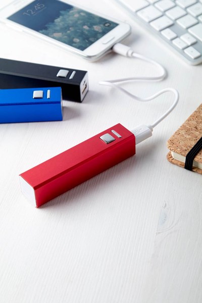 Obrázky: Červená hliníková USB power banka 2200 mAh, Obrázok 3