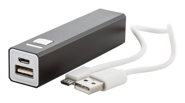 Obrázky: Čierna hliníková USB power banka 2200 mAh, Obrázok 2
