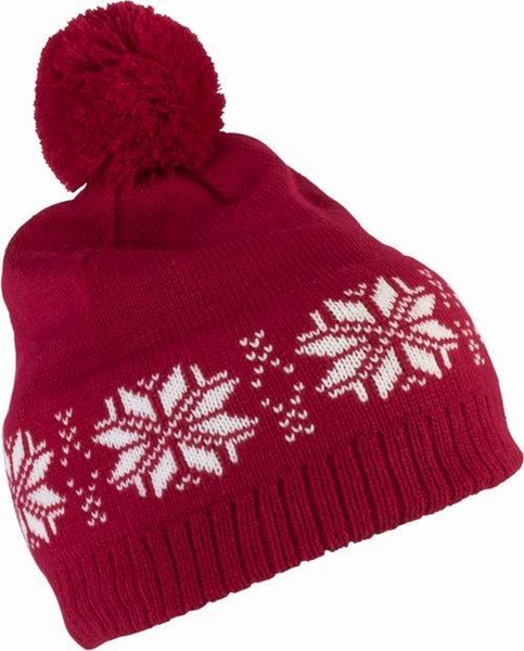 Obrázky: Červená akrylová zimná pletená čiapka s brmbolcom
