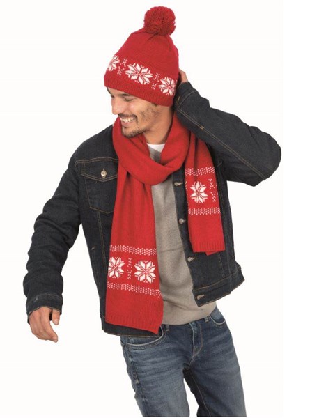 Obrázky: Červená akrylová zimná pletená čiapka s brmbolcom, Obrázok 3