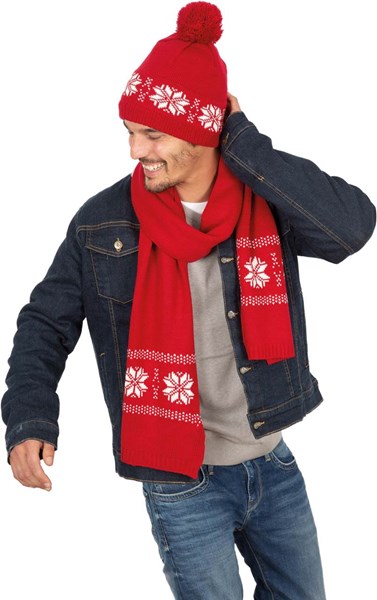 Obrázky: Červená akrylová zimná pletená čiapka s brmbolcom, Obrázok 4