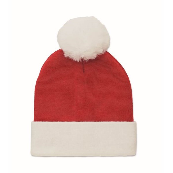 Obrázky: Vianočná červená pletená čiapka s bielym brmbolcom, Obrázok 1