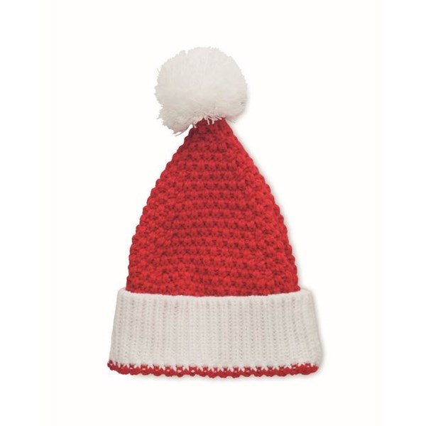 Obrázky: Vianočná červená pletená čiapka z akrylu, brmbolec, Obrázok 1