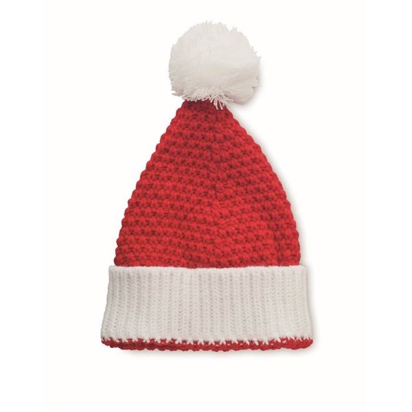 Obrázky: Vianočná červená pletená čiapka z akrylu, brmbolec, Obrázok 2