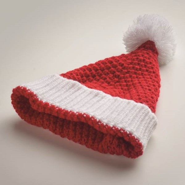 Obrázky: Vianočná červená pletená čiapka z akrylu, brmbolec, Obrázok 3
