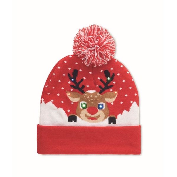Obrázky: Vianočná pletená čiapka s 6 LED svetlami, červená