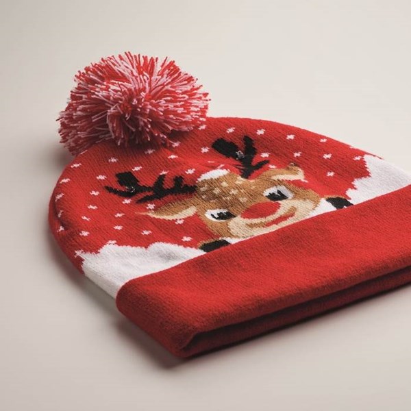 Obrázky: Vianočná pletená čiapka s 6 LED svetlami, červená, Obrázok 4