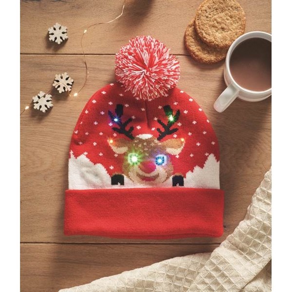 Obrázky: Vianočná pletená čiapka s 6 LED svetlami, červená, Obrázok 6