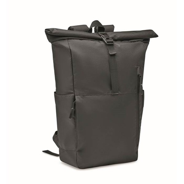 Obrázky: Čierny rolovací ruksak na notebook z 300D RPET PE, Obrázok 1