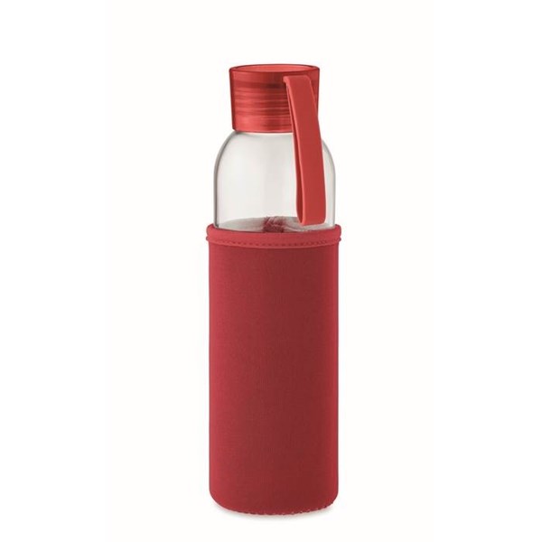 Obrázky: Fľaša zo skla s červeným neoprén.obalom, 500 ml