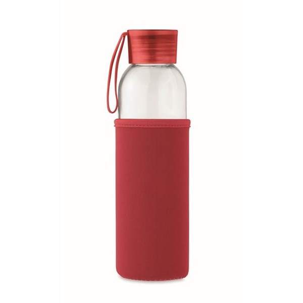 Obrázky: Fľaša zo skla s červeným neoprén.obalom, 500 ml, Obrázok 4