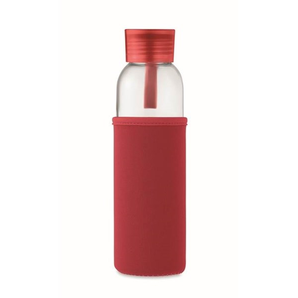 Obrázky: Fľaša zo skla s červeným neoprén.obalom, 500 ml, Obrázok 5