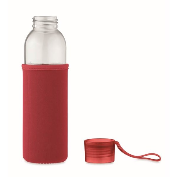 Obrázky: Fľaša zo skla s červeným neoprén.obalom, 500 ml, Obrázok 6