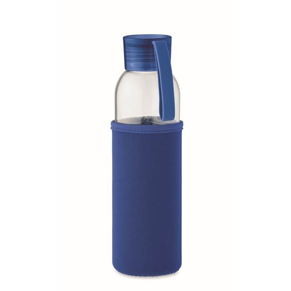 Obrázky: Fľaša zo skla s kráľ.modrým neoprén.obalom, 500 ml