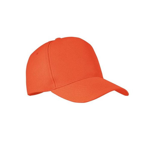 Obrázky: Oranžová päťpanelová čiapka z RPET polyesteru, Obrázok 1