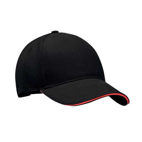 Obrázky: Čierno-červená päťpanelová čiapka, keprová bavlna