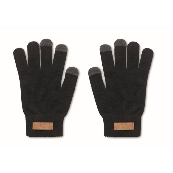 Obrázky: Čierne hmatové rukavice z RPET s korkovým štítkom, Obrázok 1